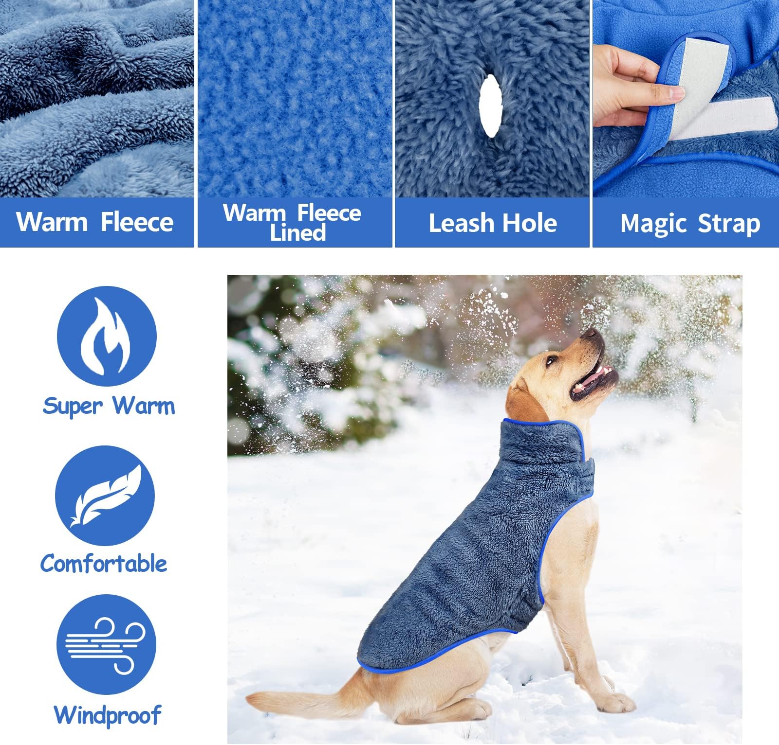 Malier Winter Coat, Reversible Fleece Cold Weather Coats Dogs, Windproof Warm Coat Snow et Vest Pet Dog Clothes for Small Large Dogs