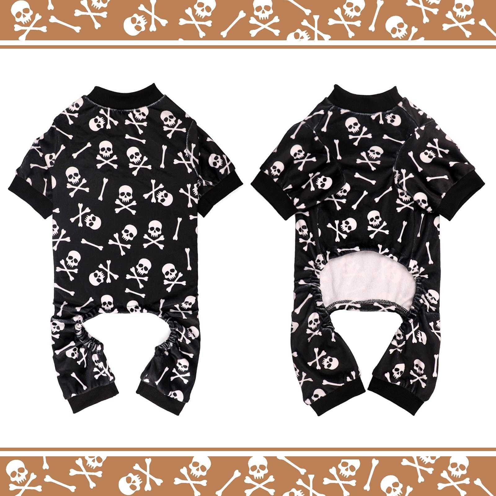 Pamas Halloween Onesie Short Plush Pjs Skull&Crossbones Super Soft and Stretchy Dog Jammies for Large Dogs (L) Black