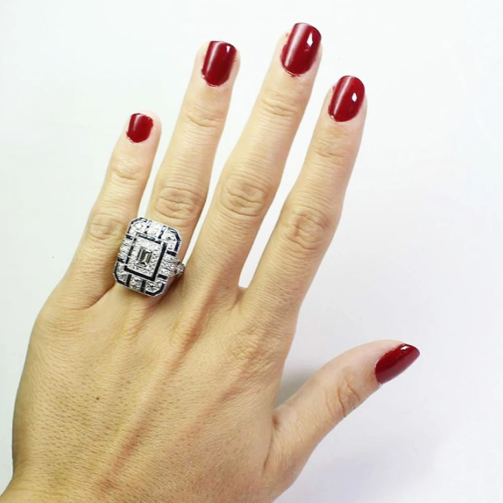 HOYON s925 Sterling Silver Color Square Female Ring Couple Ring Natural Zircon Crystal Sapphire Male Hip Hop Ring Party Jewelry 241126