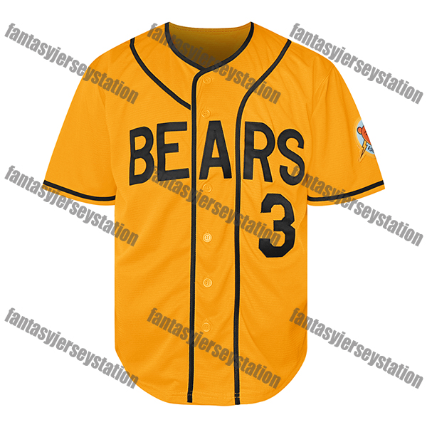 Men's Polyester Baseball Jersey Bad News Bears #3 Yellow Tanner Boyle Chico'S Bail Bonds Embroidered V-Neck, Breathable Button-Up Shirt for 