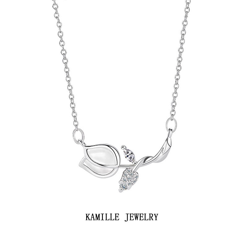 Unique Floral Tulip Charm Necklace for Women - Sleek Stainless Steel Pendant with Trendy Design for Daily Wear