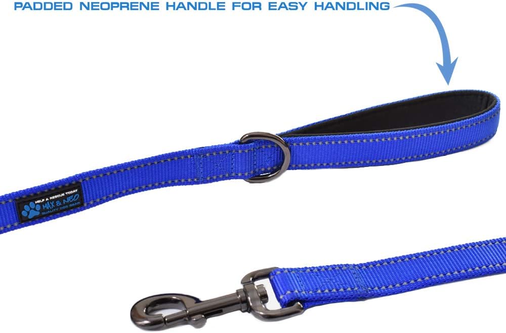 Max and Neo Double Handle Traffic Reflective - We Donate to a Dog Rescue for Every Leash Sold (Black, FT
