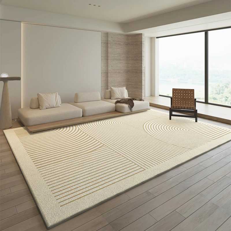 Carpets French Cream Color Living Room Decoration Carpet Home Bedroom Bedside Bay Window Plush Carpets Simple Lines Cloakroom Soft Rug Q250610