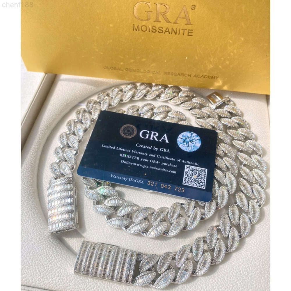 Necklace moissanite chain cuban link chain18mm Baguette Moissanite Diamond Chain Luxury Vvs Moissanite Prong Diamond