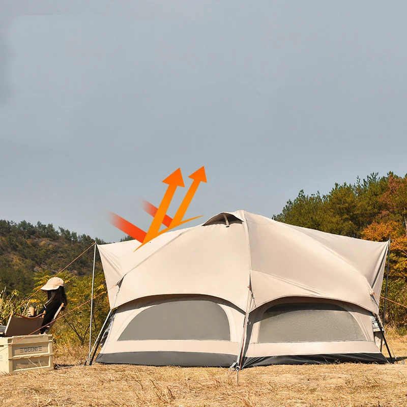 Fully Automatic Hexagonal Mushroom Outdoor Camping Tent Family Sunscreen Rainproof Picnic BBQ Slef-driving Pergola 3-6Persons 240422