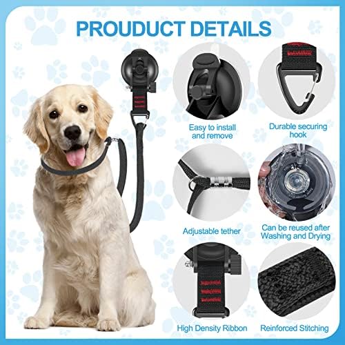 Bathing Tether Heavy Suction Cup, Tub Restraint Soft Nylon Leash with Adjustable Collar for Pet Dog Cat Shower and Grooming Red