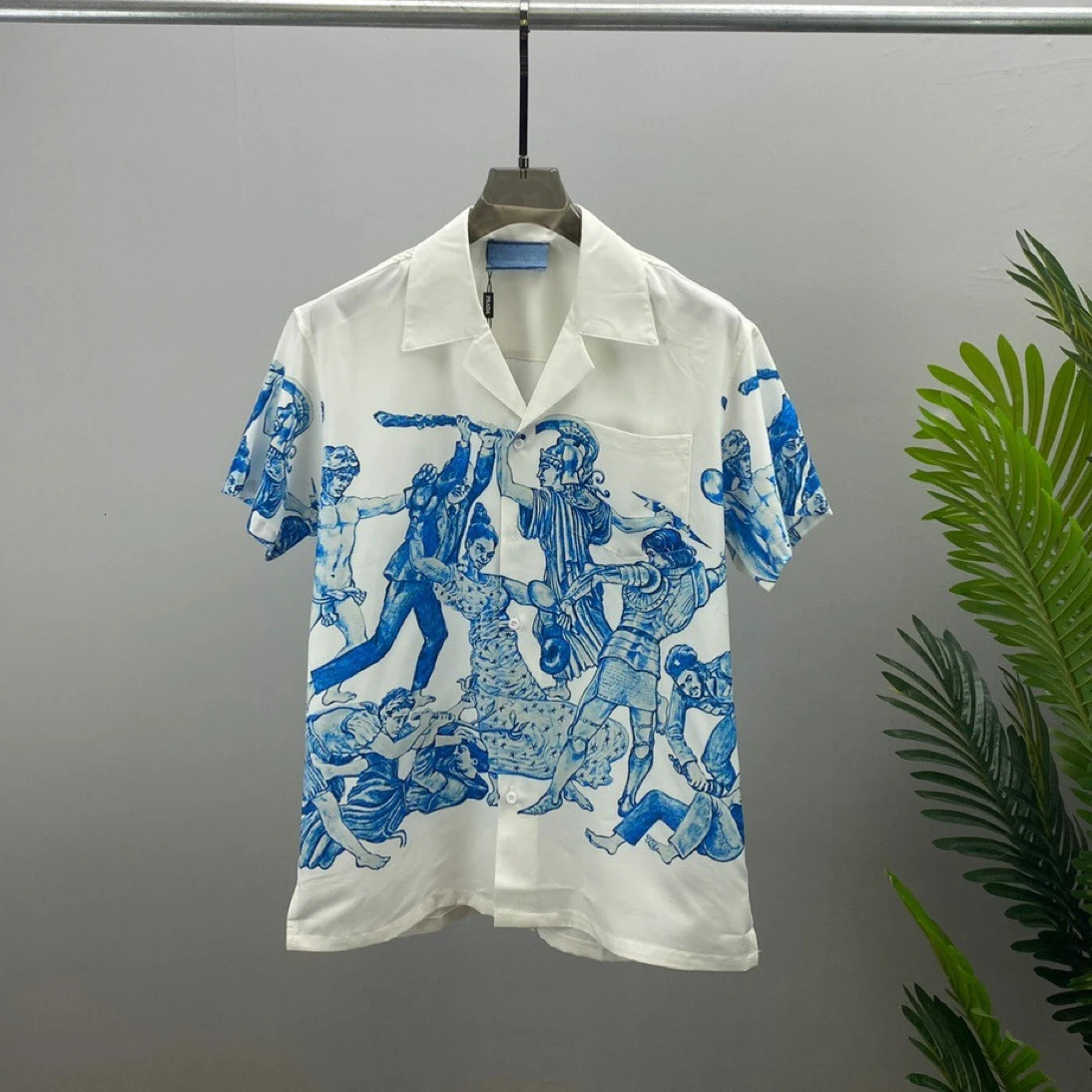 Summer Mens Casual Campcollar Short Sleeve Vintage Pattern Print Hawaiian Beach Silk Shirts 240423