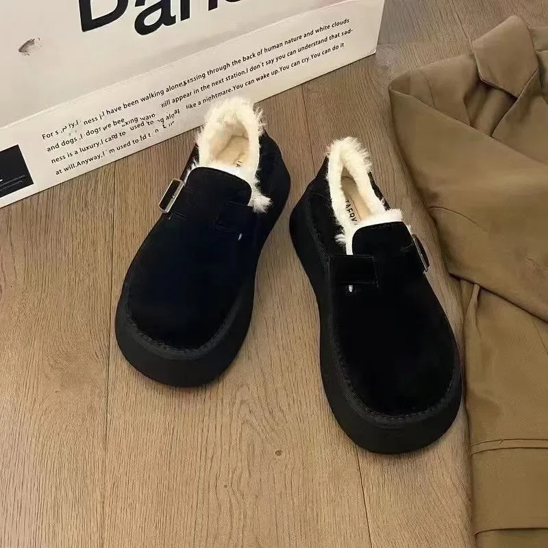 Womens Shoes Winter Plush Warm Cotton Shoe Fashion Suede Casual Shoes for Women Slip-On Loafers Fur Shoes Zapatos Mujer 241127