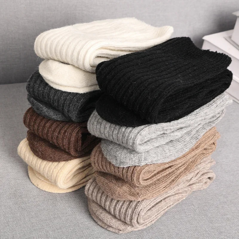 Women Long Socks Cashmere Boot Solid Wool Thigh Stocking Skinny Casual Cotton Over KneeHigh Fluffy Female Knee Sock 241112