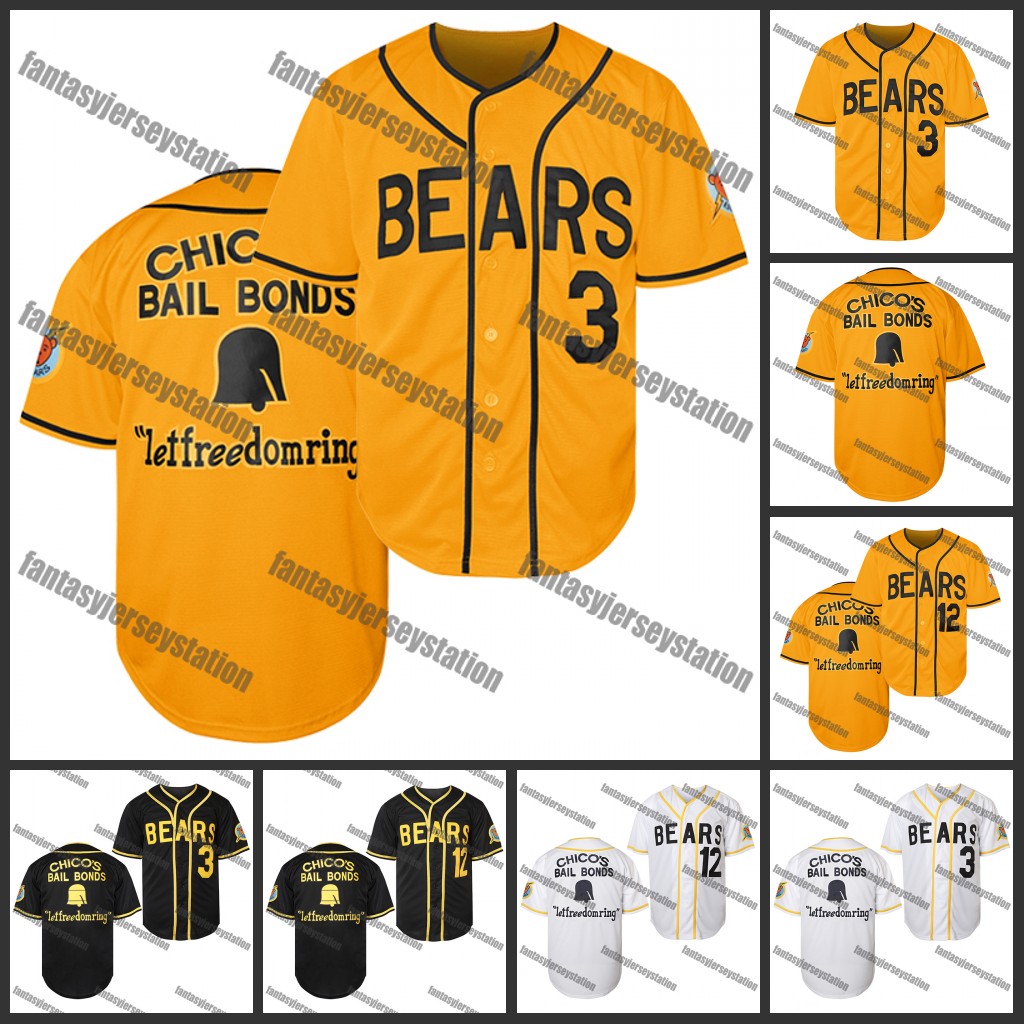 Men's Polyester Baseball Jersey Bad News Bears #3 Yellow Tanner Boyle Chico'S Bail Bonds Embroidered V-Neck, Breathable Button-Up Shirt for Sports & Festive Occasion S-XXXL