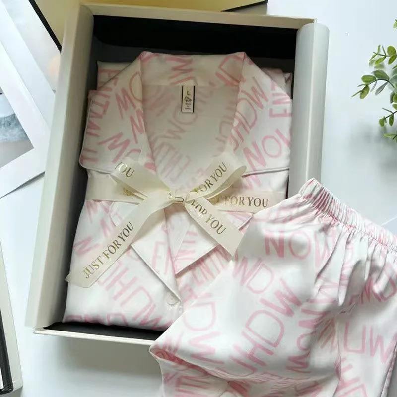 2024 Spring Summer Autumn Ice Silk Women's Long Sleeve Loose-Fit Urious Satin Homewear Suit