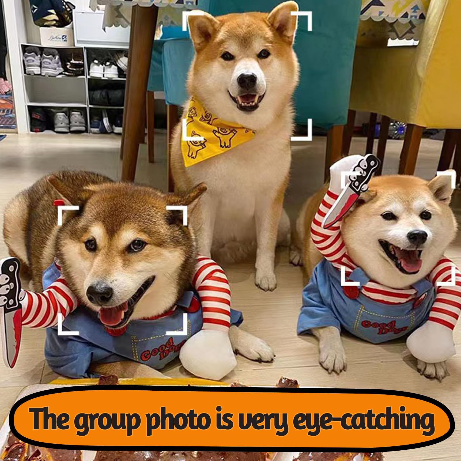 Pet Deadly Doll Costume, Novelty Halloween Christmas Funny Dog Cosplay Outfits Cute Clothes for Small Large Dogs Cats Party Dress Up Cool Puppy Costum
