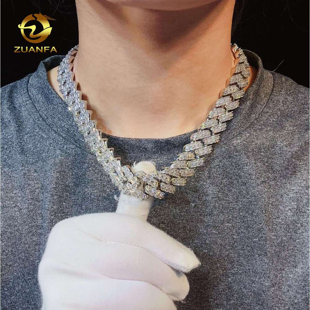 Custom Sterg Sier Jewelry 16Mm Full Baguette Design VVS Moissanite Chain Fashion Hip Hop Cuban K Chains For Men