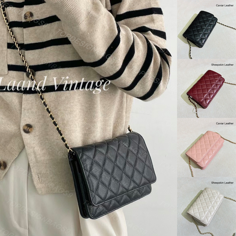 WOC Designer Evening Bags For Women Real Leather Mini Purse Luxury Chains Crossbody Bags Fashion Lady's Dinner Shoulder Bag Mini Clutch Bag