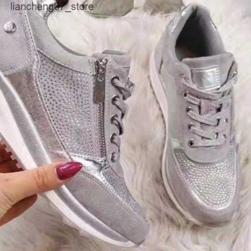 Women's Casual Wedge Sneakers with Zipper & hot Lace-Up - Comfortable Flat Vulcanized Shoes