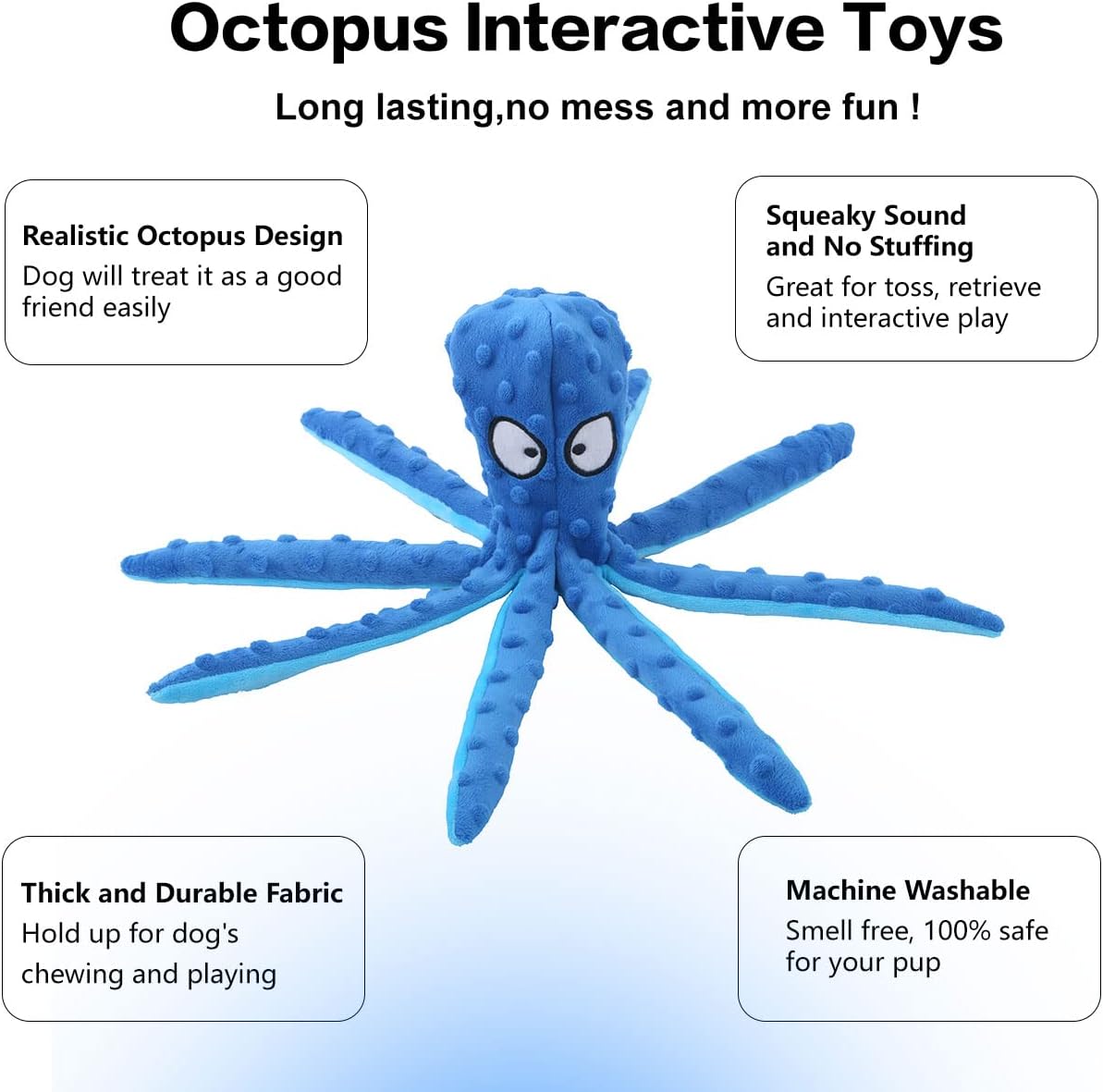 CPYOSN Squeaky Octopus - No Stuffing Crinkle Plush Puppy Teething, Durable Interactive Dog Chew Toys for Small, Medium Large Dogs Training and Reduce 