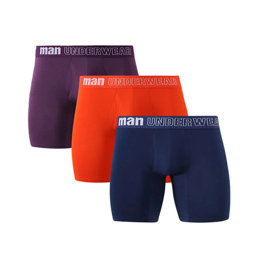 3 pieces of bamboo fiber boxing underwear mens underwear large-sized boxing mid waist sexy long boxing knitted underwear 6XL 7XL 241126