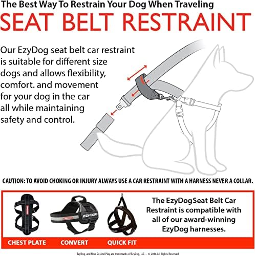 EzyDog Universal Car Restraint Dog Seat Belt Safety Lead Abrasion-Resistant Vehicle Seatbelt Harness Attachment with Superior Nylon Webbing - Free shi