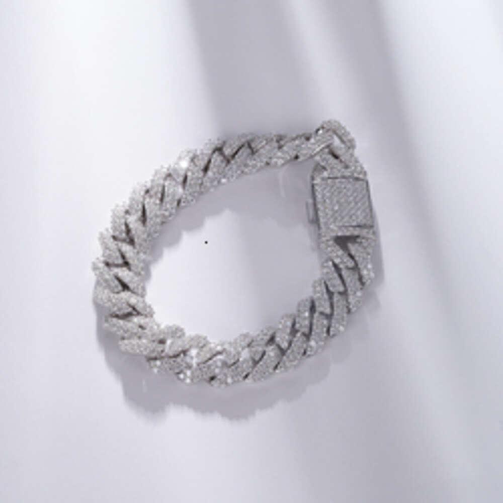 8 Inches Moissanite Gemstone Couple Bangles Cuban Link Bracelets S925 Silver Chain