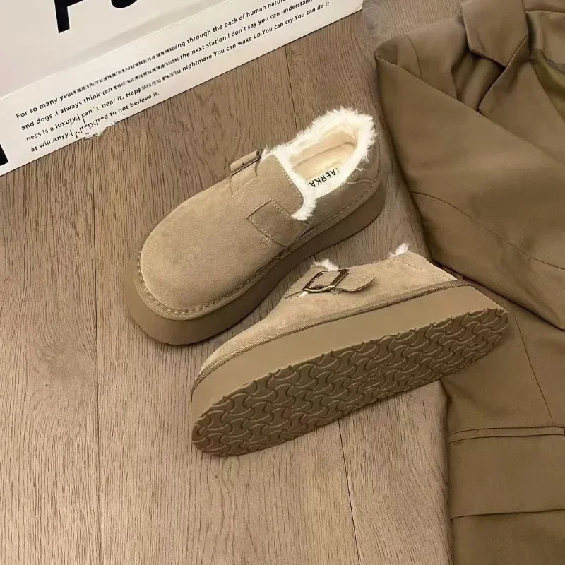 Womens Shoes Winter Plush Warm Cotton Shoe Fashion Suede Casual Shoes for Women Slip-On Loafers Fur Shoes Zapatos Mujer 241127