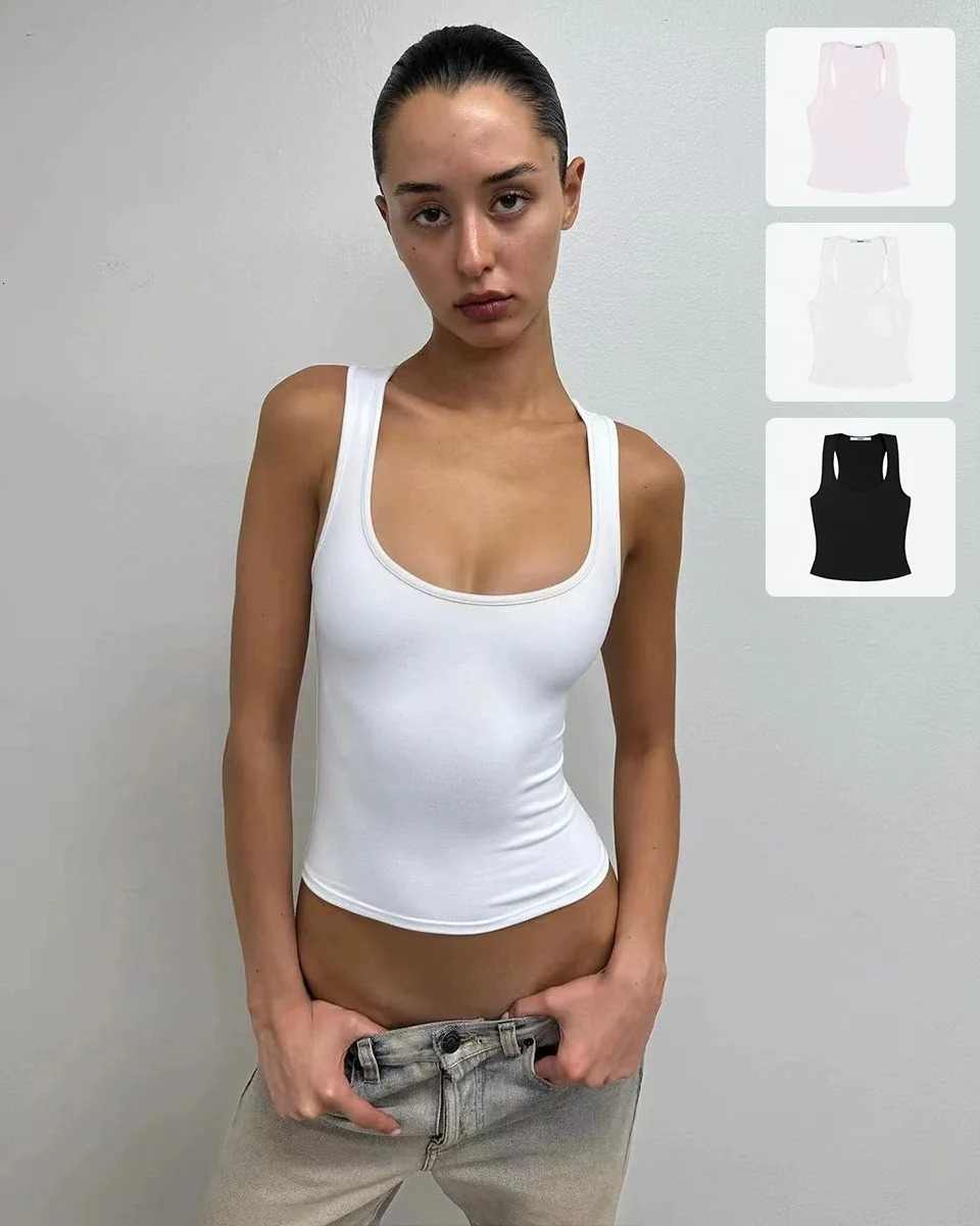 Tank Air Vest Halter Solid Color Black and White Powder Wide Shoulder I-shaped Tank Top Sports Day Wear 241126