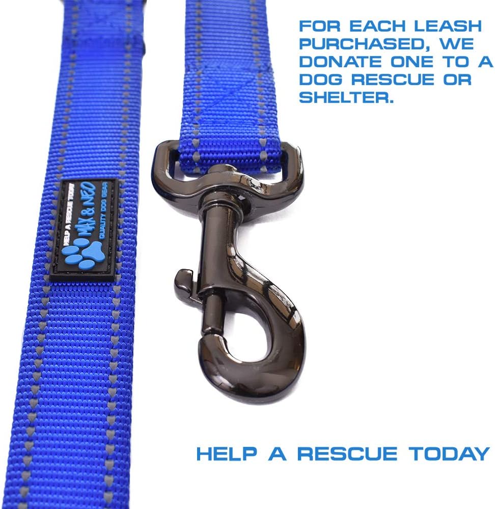 Max and Neo Double Handle Traffic Reflective - We Donate to a Dog Rescue for Every Leash Sold (Black, FT