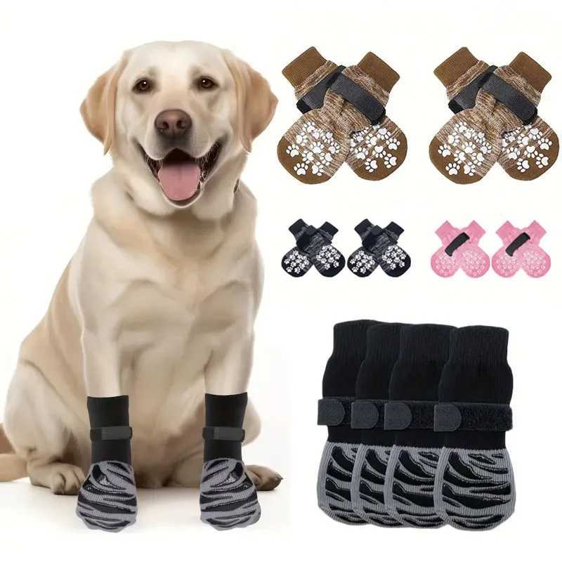 Anti-Slip Dog Socks 4pcs Paw Protector Traction Control Adjustable Indoor Wear Knitted Pet Socks Machine WashableXJ241127