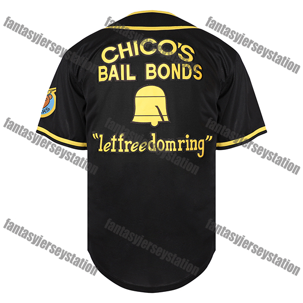 Men's Polyester Baseball Jersey Bad News Bears#12 Black Tanner Boyle Chico'S Bail Bonds Embroidered V-Neck Breathable Button-Up Shirt for Sp