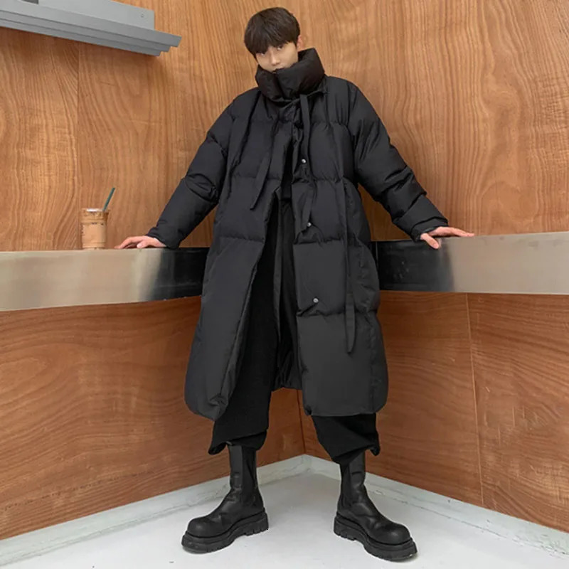Mens Midlength Winter Coat Down Cotton Coats Stand Collar Long Sleeves Black Singlebreasted Extra Overtheknee Parkas 241112