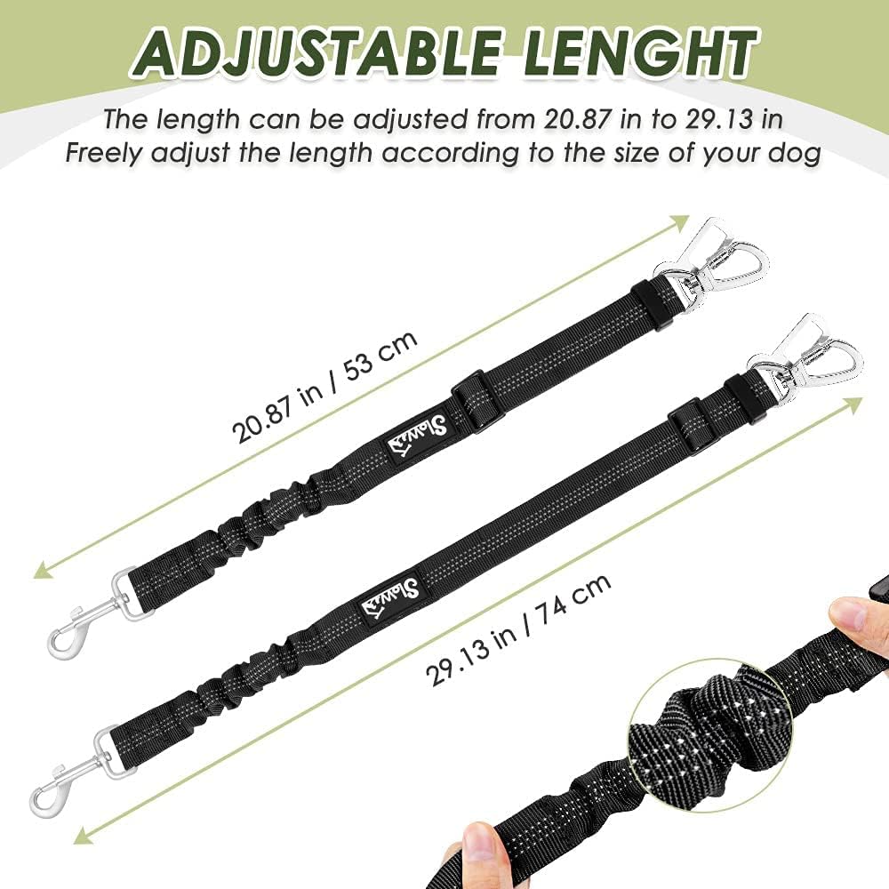 SlowTon Seatbelt, 2 Pack Seat Belt Car Leash Adjustable Elastic Bungee Buffer Heavy Duty Nylon Reflective Pet Safety Tether Connect to Dog Harness for