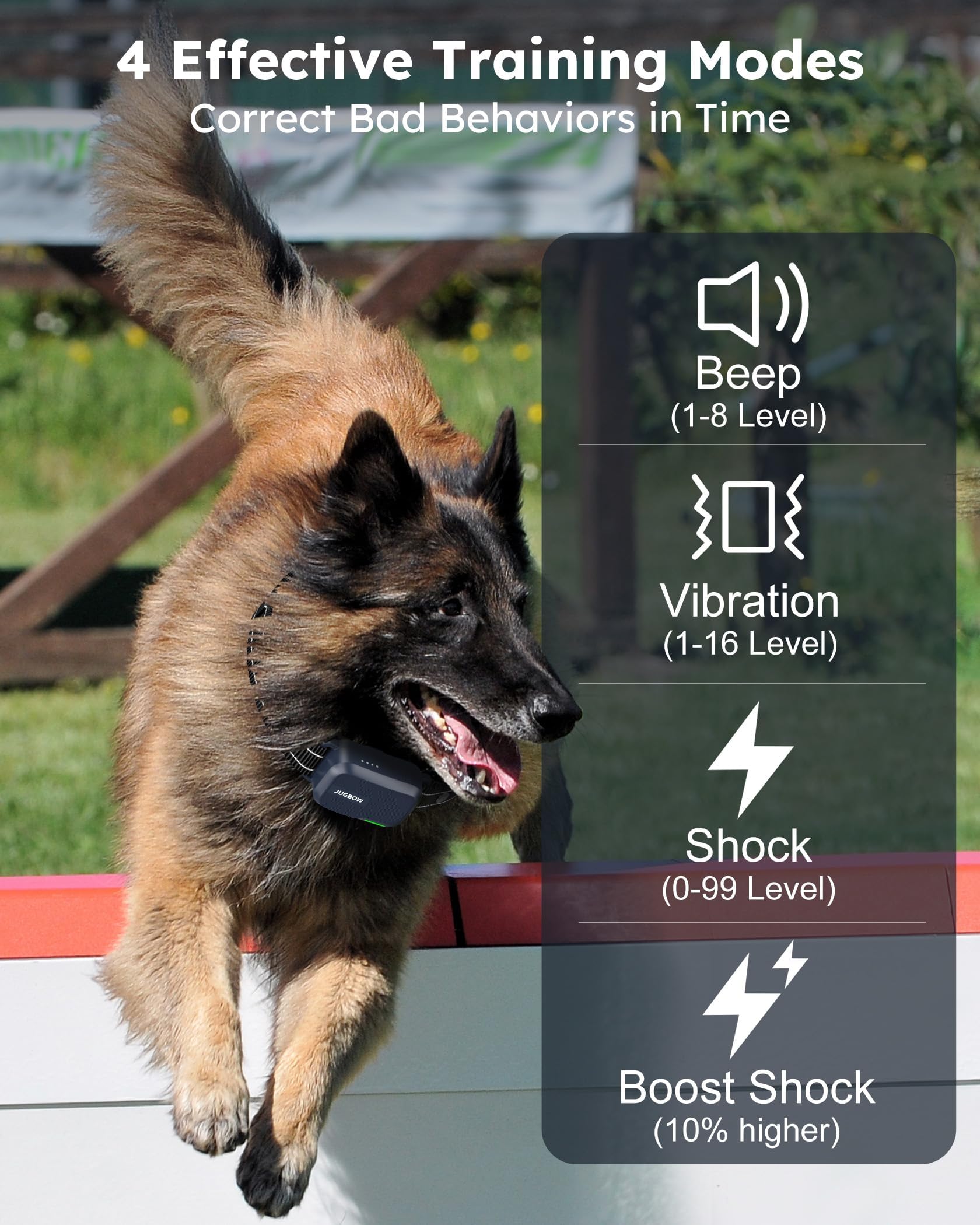 Jugbow Shock 2 Dogs (10-120Lbs) - 3300FT Remote IPX7 Waterproof Electric Collar with 4 Training Modes, Rechargeable e-Collar for Lager Medium Small Do