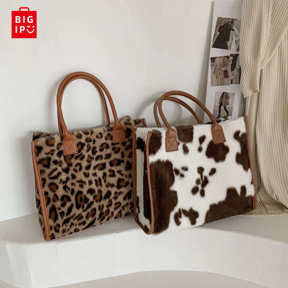 Designer Bag Top-Handle Bags Retro Cow Leopard Print PU Leather Plush Design Autumn Winter Fashion Small Women Small Handbags