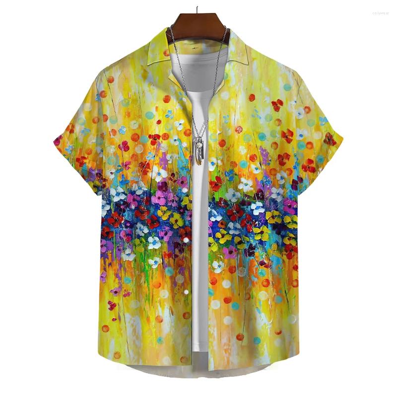 Men's Casual Shirts Short Button Retro Shirt With Prin Summer Hawaiian Clothing Men Clothes Harajuku Vintage Floral Blouse Designer