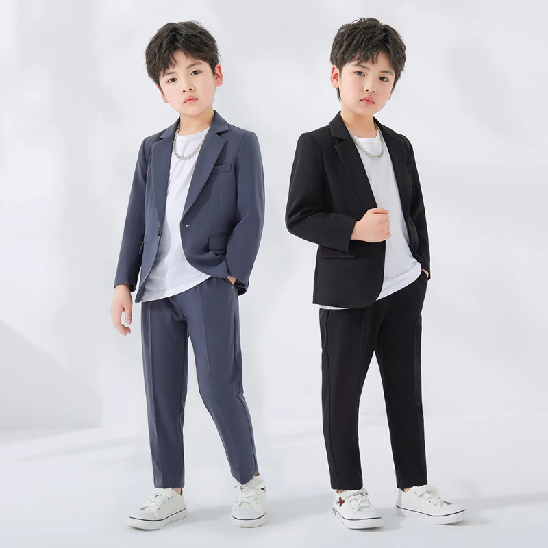 Kids Solid Blazer Jacket Pants Suits Boys Tuxedo Formal Dress Clothes Sets Children Fashion British Costume Teenage Leisure Suit 241126