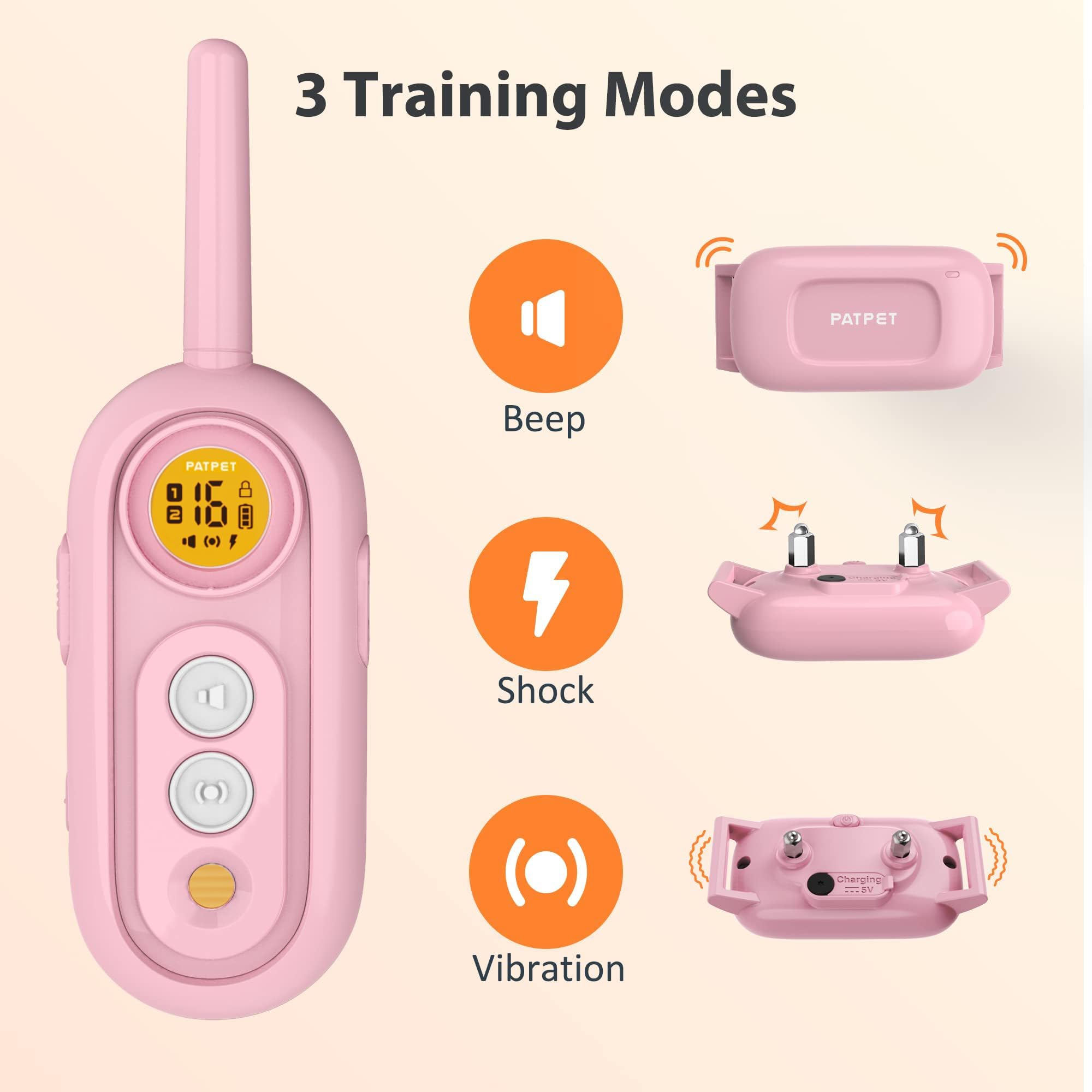 PATPET Dog - 2000Ft Waterproof Shock for Small Medium Dogs (10-100Ibs), Rechargeable Collar with 3 Safe Training Modes