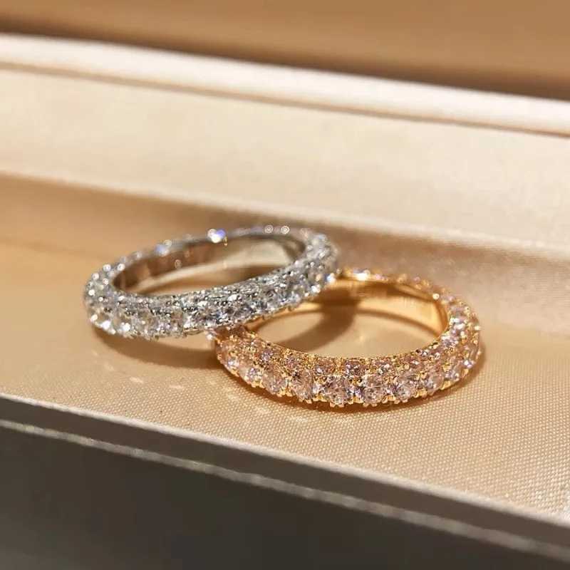 Eternity Full Lab Diamond Ring 925 Sterling Silver Wedding Band Rings for Women Men Engagement Promise Party JewelryXJ241127