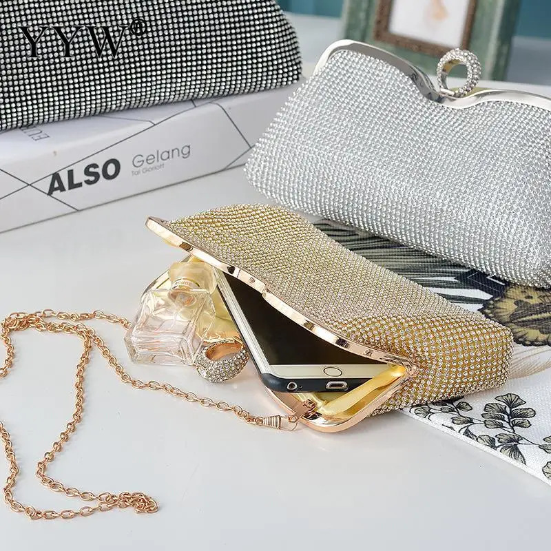 Diamond evening bag finger ring small clutch chain shoulder bag Rhinestone party handbag womens evening clutch bag241127bj