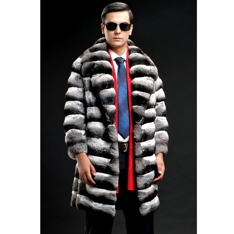 Mens fur coat mink midlength winter clothes zebra print fashion casual 241112