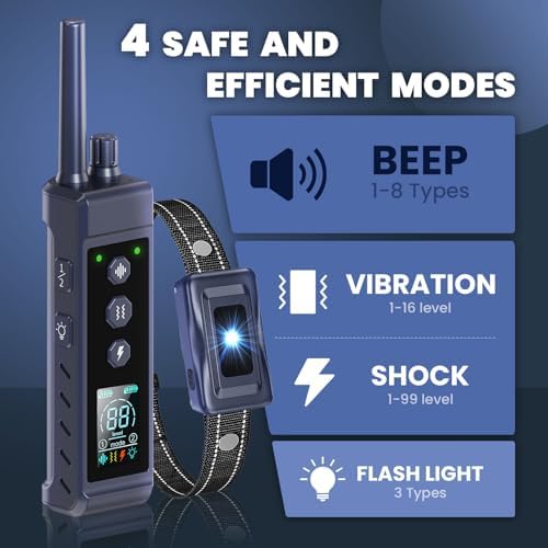 UPGRADED 4265FT Shock Remote Control Waterproof IP67 Training for Small Medium Large Dogs 8-150 Lbs Rechargeable Electric Dog E Beep Vibration Collar 