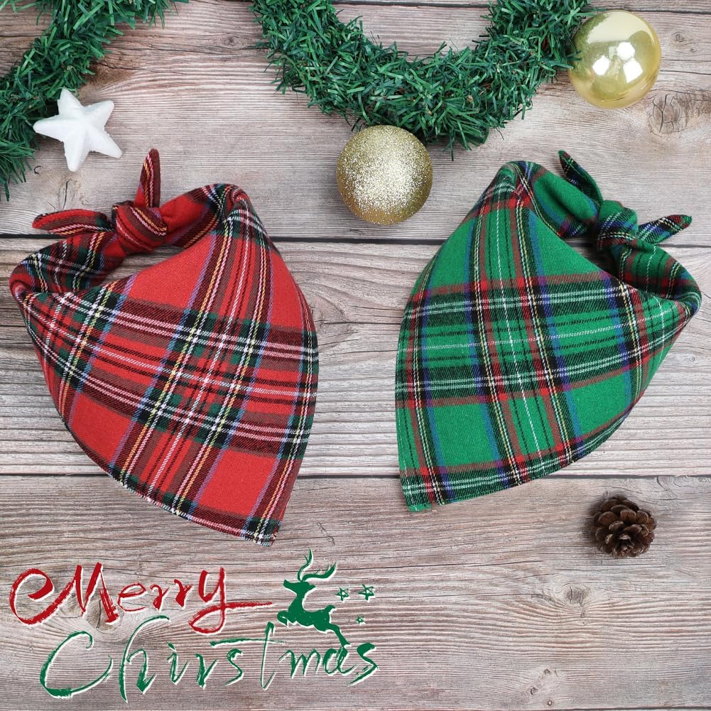 Vivifying Bandana, 2 Pack ic Plaid Triangle Scarf Small Dogs and Medium Dogs, Holiday Dog Christmas Costume for Festive Photo Prop, Party Decor (, Gre