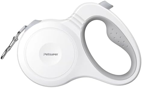 Petsuper Leash,16FT Dog Leash Retractable for Dogs up to 88lbs,360 No Tangle,One-Handed Brake,Big Grip,White