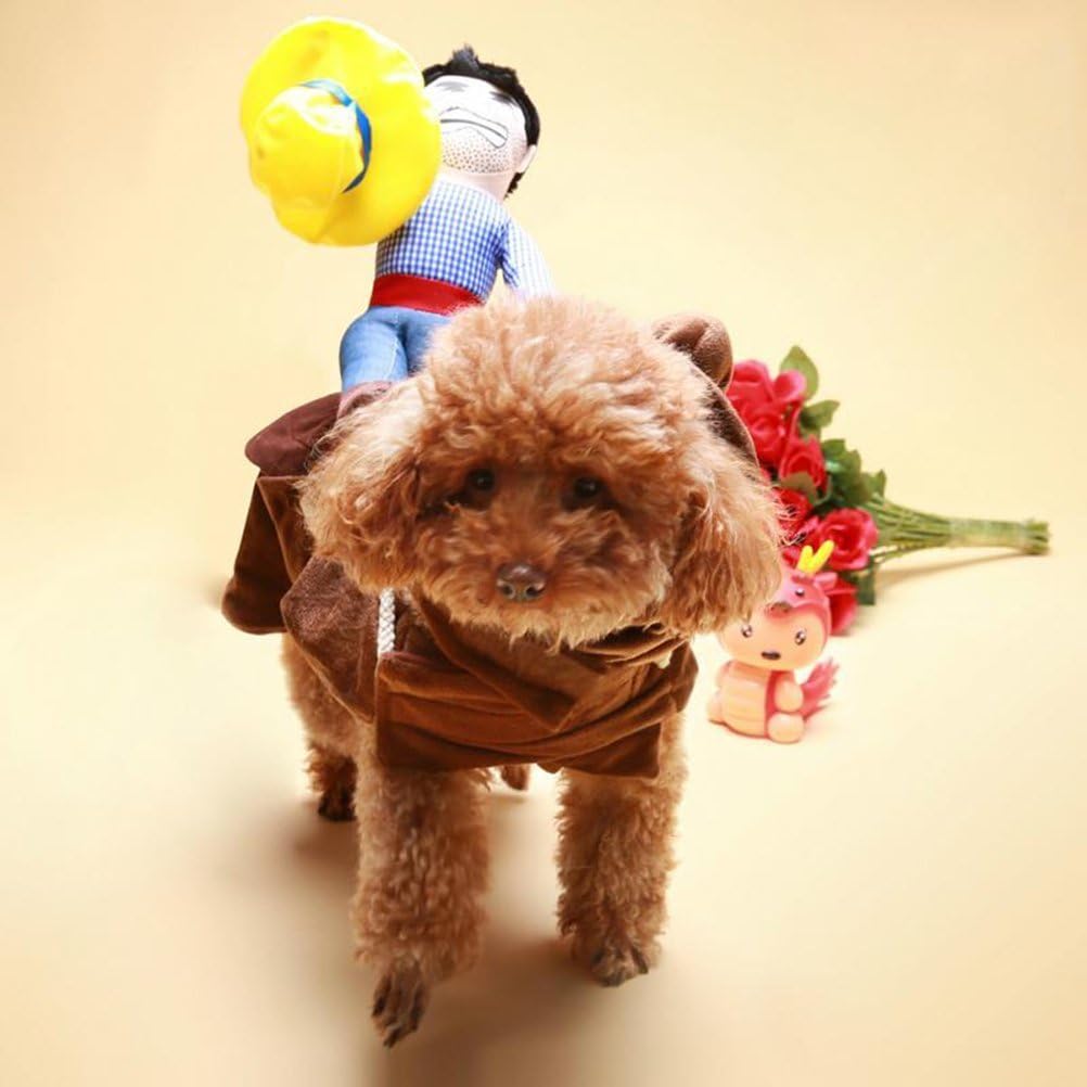 ISMARTEN Cowboy Rider Dog Dogs Outfit Knight Style with Hat Pet Costume for Halloween Day