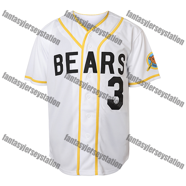 Men's Polyester Baseball Jersey Bad News Bears #3 White Tanner Boyle Chico'S Bail Bonds Embroidered V-Neck, Breathable Button-Up Shirt for S