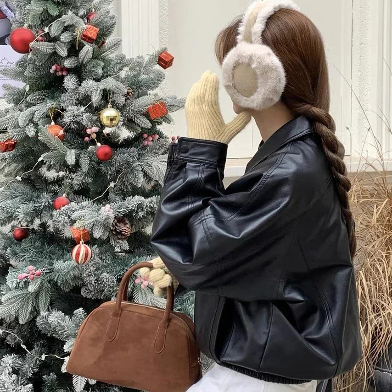 Womens wool earmuffs solid plush warm outdoor skiing bike windproof and cold proof Ffluffy earmuffs womens earmuffs winter 241127