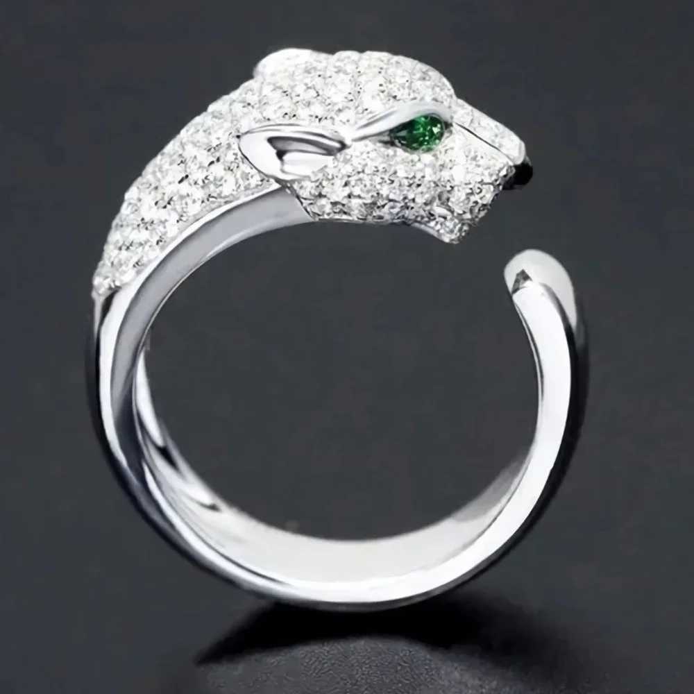 Luxury 925 Sterling Silver fine Crystal cute leopard head Rings for women fashion wedding Accories Jewelry Christmas giftsXJ241127