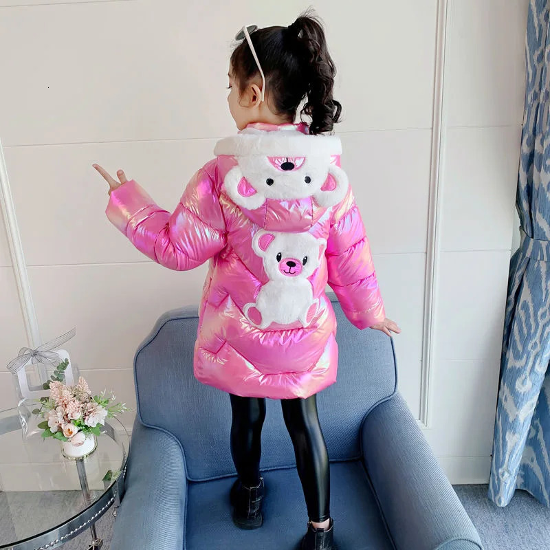 3 4 6 8 10 year girl winter long coat cute bear coat girl park fashionable bright hooded childrens waterproof coat 241126