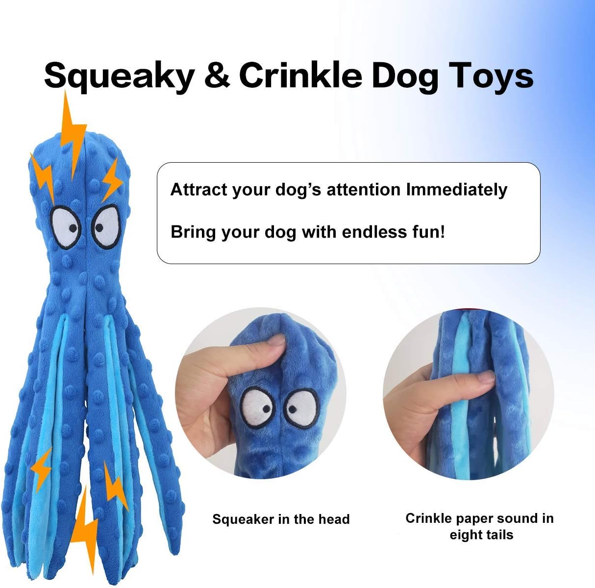 CPYOSN Squeaky Octopus - No Stuffing Crinkle Plush Puppy Teething, Durable Interactive Dog Chew Toys for Small, Medium Large Dogs Training and Reduce 