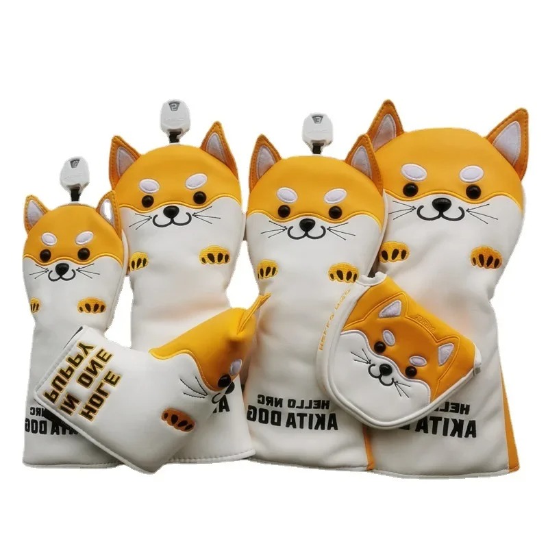 GOLF Shiba Inu Golf Club Cover Head Iron Wood Rod Cover Cute Puppy Semicircle Putting Protective
