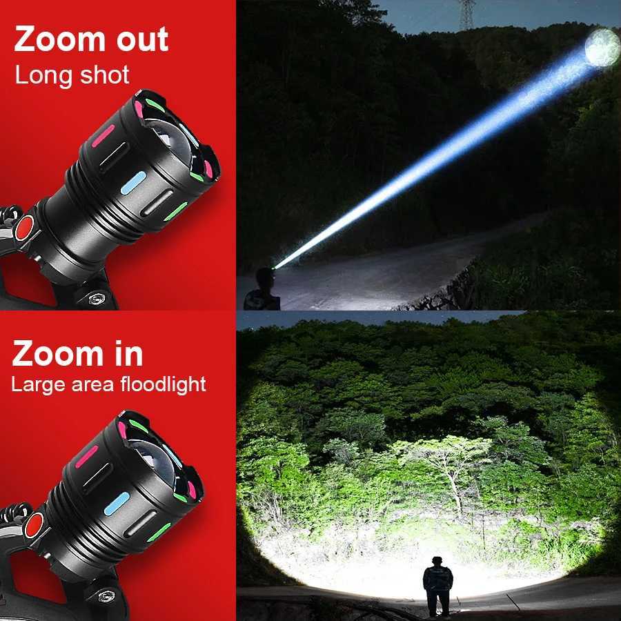 Strong Light LED Headlight 20000000LM Powerful Headlamp Long Shot 4000M Rechargeable Lamp With Fluorescent Light Outdoor Fishing Z241129