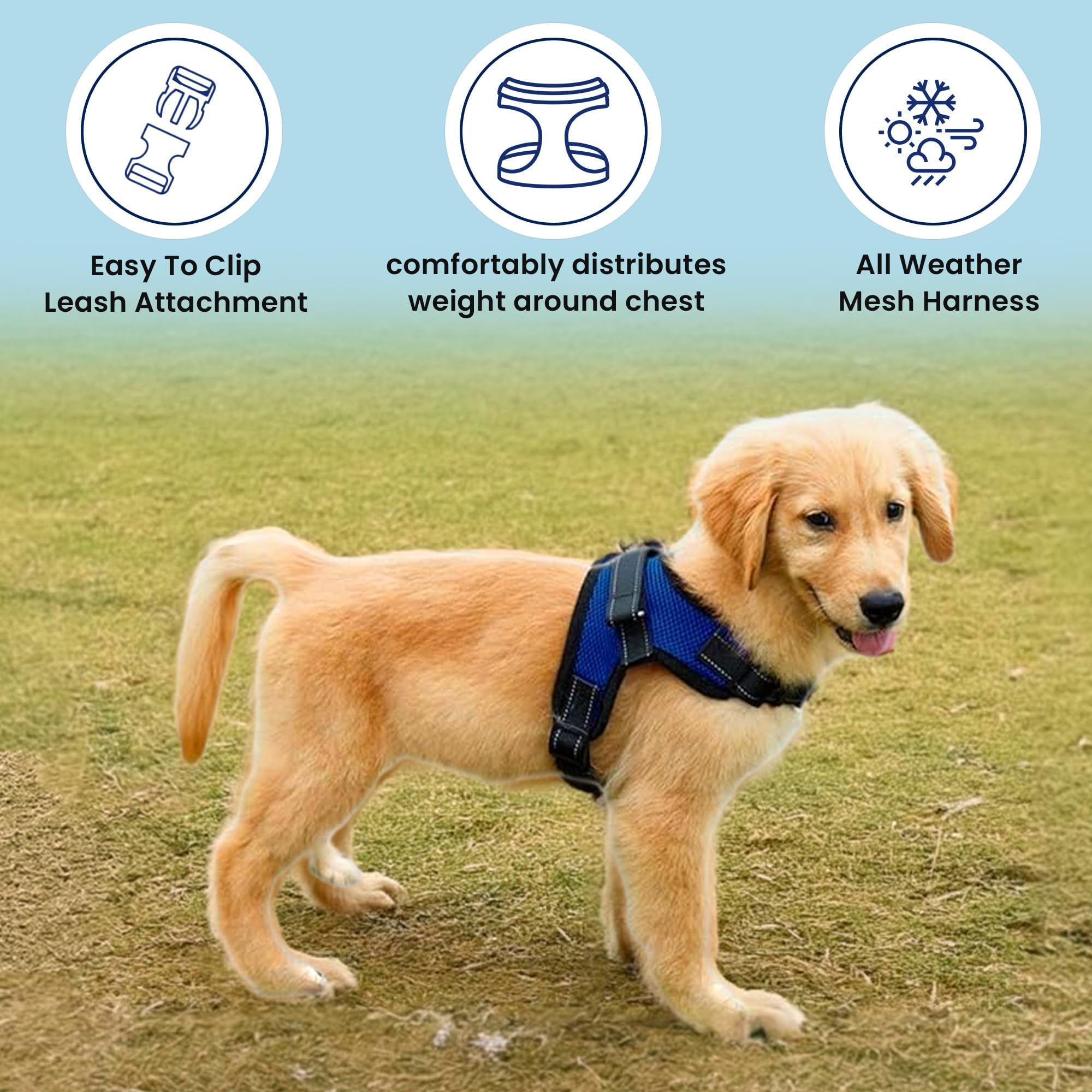 Copatchy No Pull Reflective Adjustable Dog with Handle- Comfortable Soft All Weather Mesh, Easy On Puppy Harness for Small Medium and Dogs